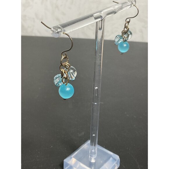 Opal Blue Bead Earrings & Necklace Set With Silver Chain - Picture 5 of 6